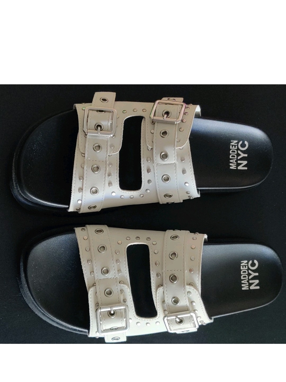 Madden NYC Womens 9 White Sandals Double-Buckle...